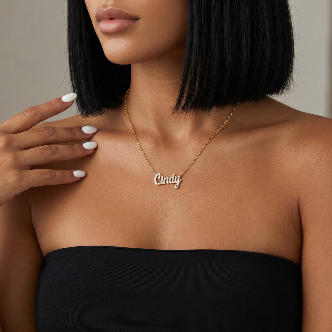 Personalized CZ Name Necklace, Custom Gold Name Pendant, Dainty Script Letter Necklace, Minimalist Luxury Jewelry,Personalized Gift Necklace