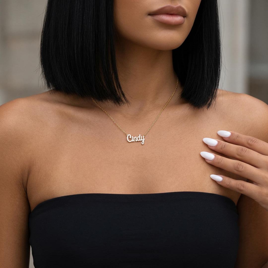 Personalized CZ Name Necklace, Custom Gold Name Pendant, Dainty Script Letter Necklace, Minimalist Luxury Jewelry,Personalized Gift Necklace