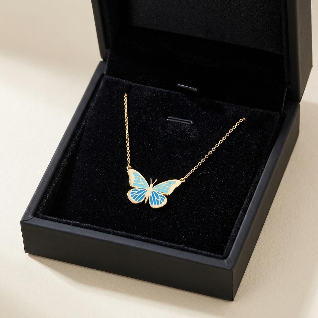 Blue Butterfly Necklace, Gold Enamel Butterfly Pendant Necklace, Dainty Minimalist Butterfly Jewelry, Cute Everyday Necklace Gift