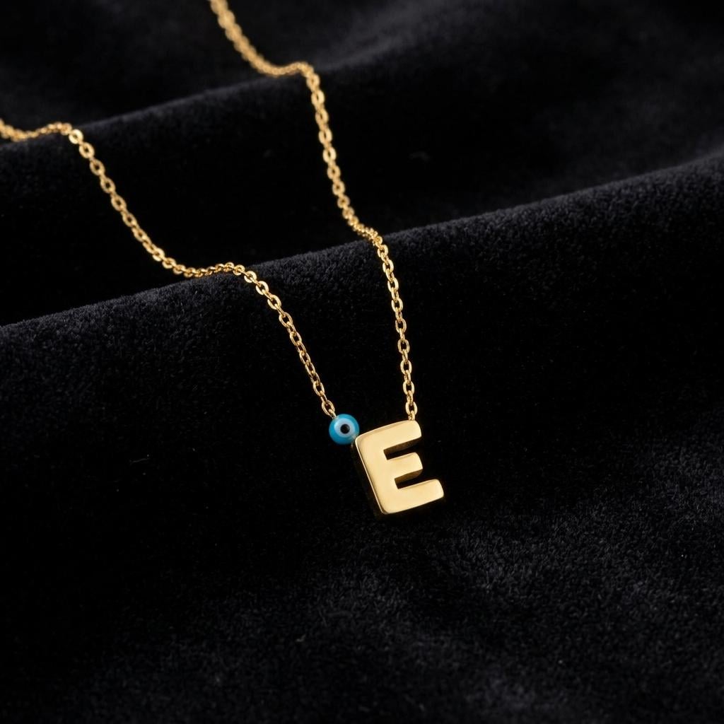 Personalized evil eye initial necklace, gold letter pendant necklace, dainty initial charm jewelry, minimalist everyday necklace gift