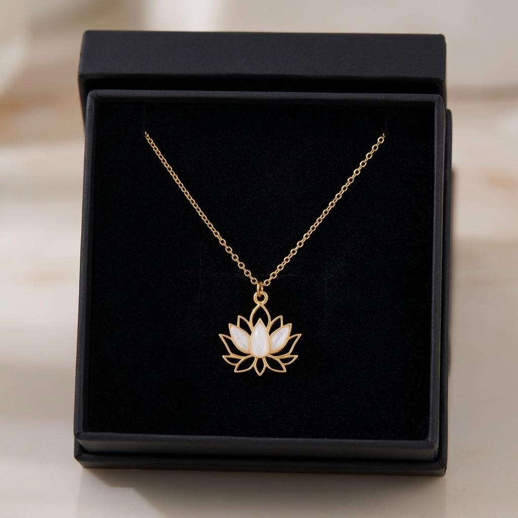 Gold Lotus Flower Necklace, Minimalist Spiritual Jewelry, Dainty Opal Lotus Pendant Necklace, Meditation Yoga Gift For Women Her