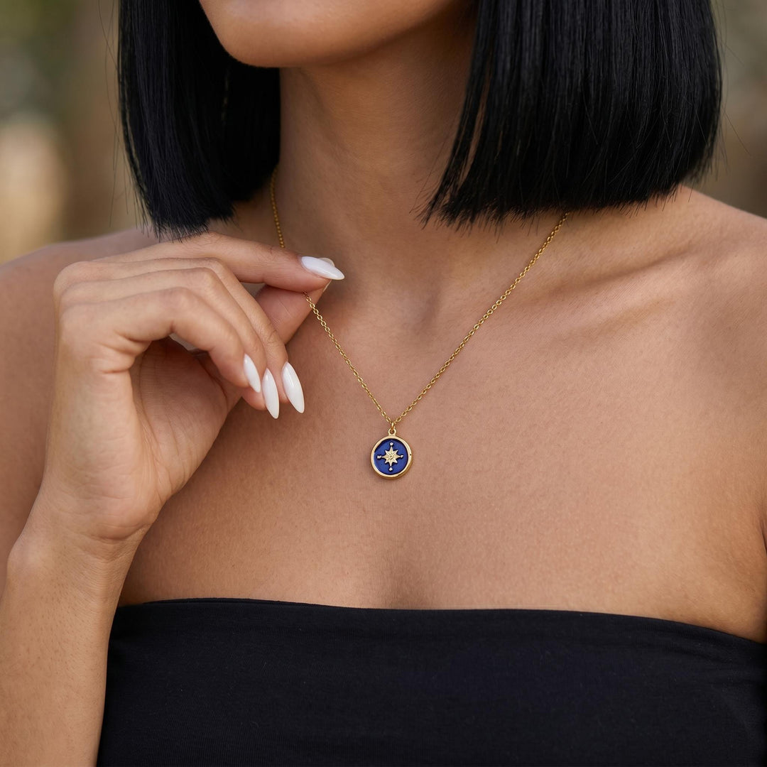 Navy Star Necklace, Gold Celestial Pendant Jewelry, Dainty North Star Charm Necklace, Minimalist Layering Jewelry Gift For Women Her