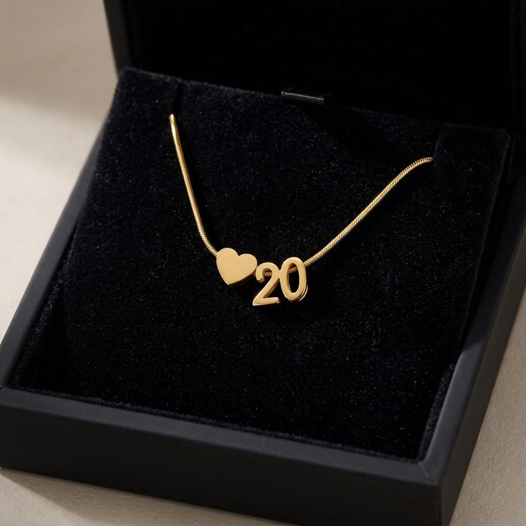 Custom Year Necklace, Gold Number Pendant Jewelry, Dainty Heart Charm Necklace, Minimalist Anniversary Birthday Gift For Women Her