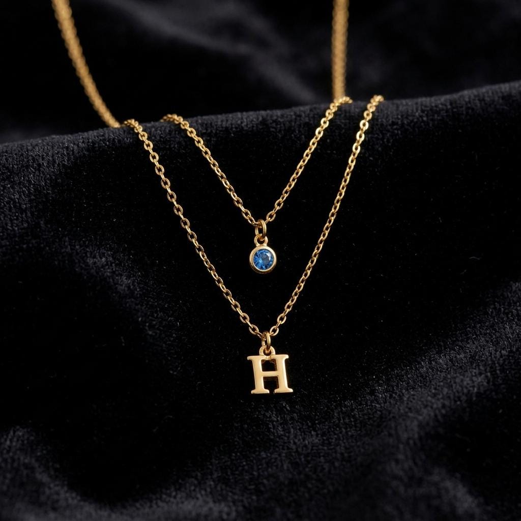 Personalized initial birthstone necklace, gold letter charm jewelry, dainty layering pendant necklace, custom minimalist gift for women
