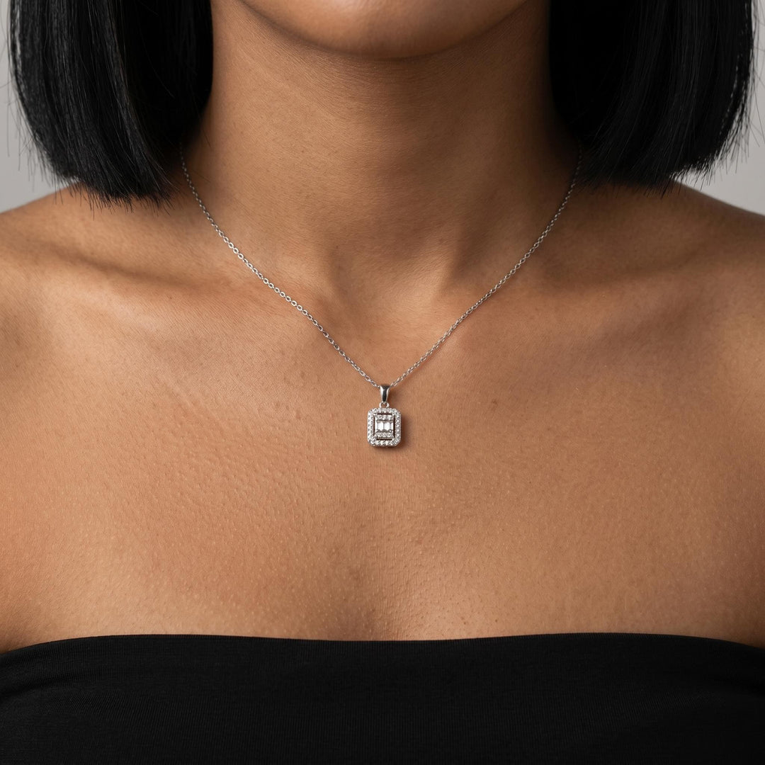 Baguette CZ Necklace, Geometric Crystal Pendant Jewelry, Dainty Minimalist Luxury Necklace, Elegant Layering Jewelry Gift For Women