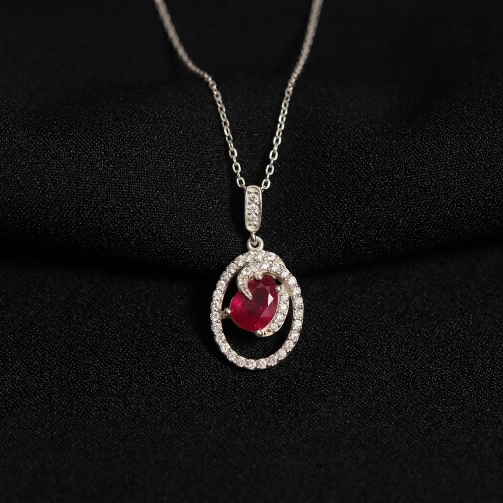 Ruby CZ Halo Necklace, Dainty Red Stone Pendant Jewelry, Minimalist Crystal Necklace Gift For Women Elegant Everyday Luxury Jewelry
