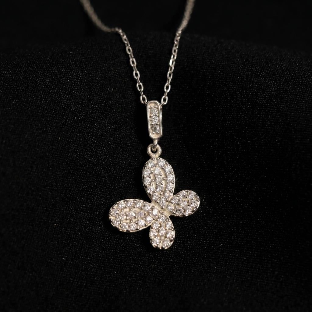 Butterfly cz pendant necklace, dainty crystal butterfly charm jewelry, minimalist gold necklace gift for women elegant everyday jewelry