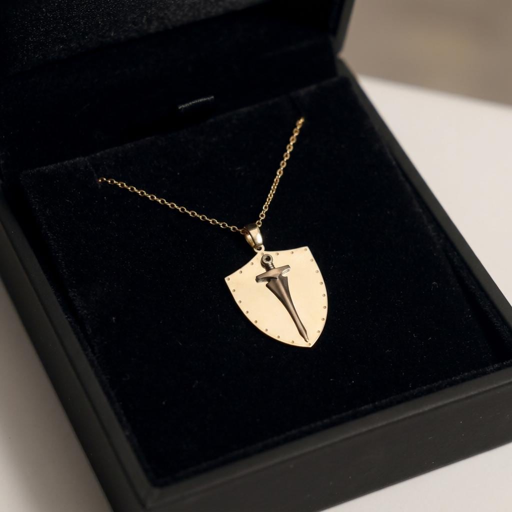 Sword Shield Pendant Necklace, Medieval Sword Necklace, Silver Shield Charm Jewelry, Gothic Knight Necklace Gift For Men Women Her