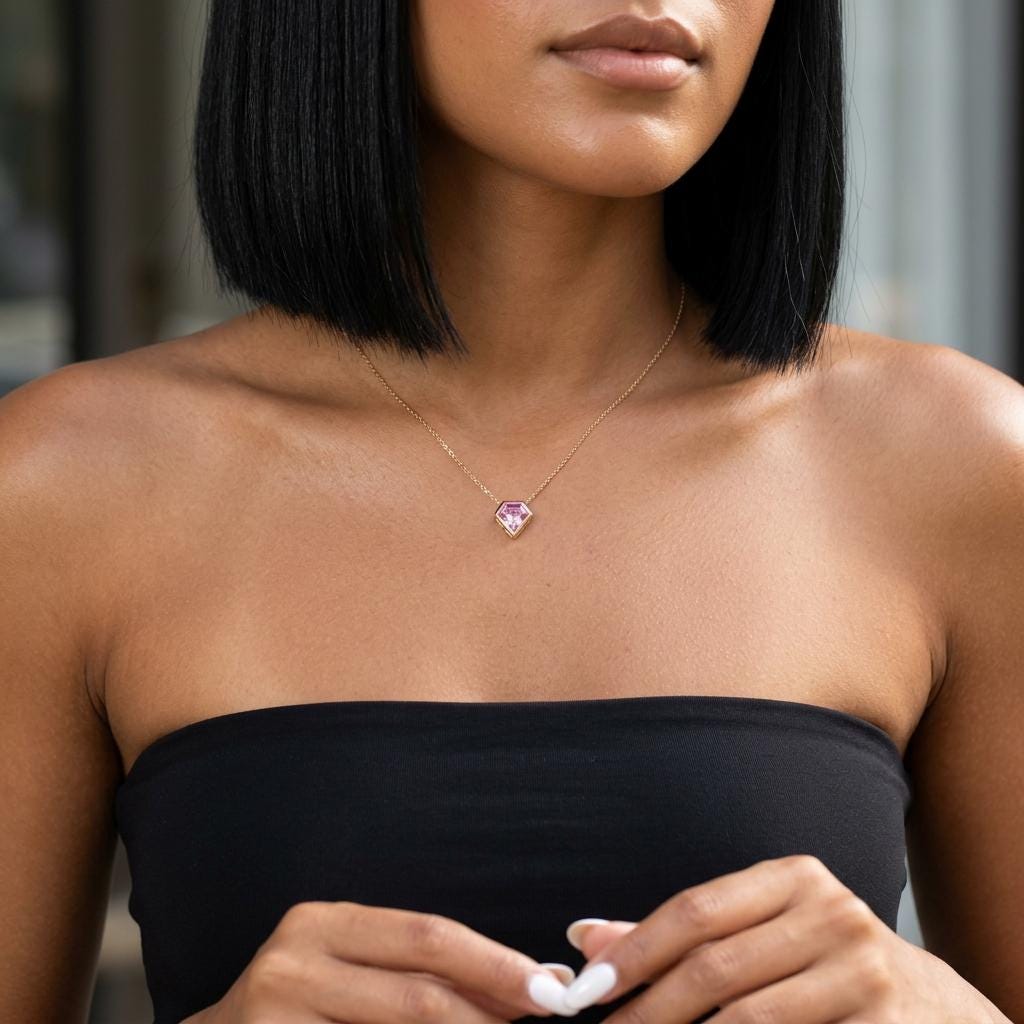 Personalized Birthstone Necklace, Pink Crystal Diamond Pendant Necklace, Dainty Minimalist Jewelry Gift For Women Her Daily Style