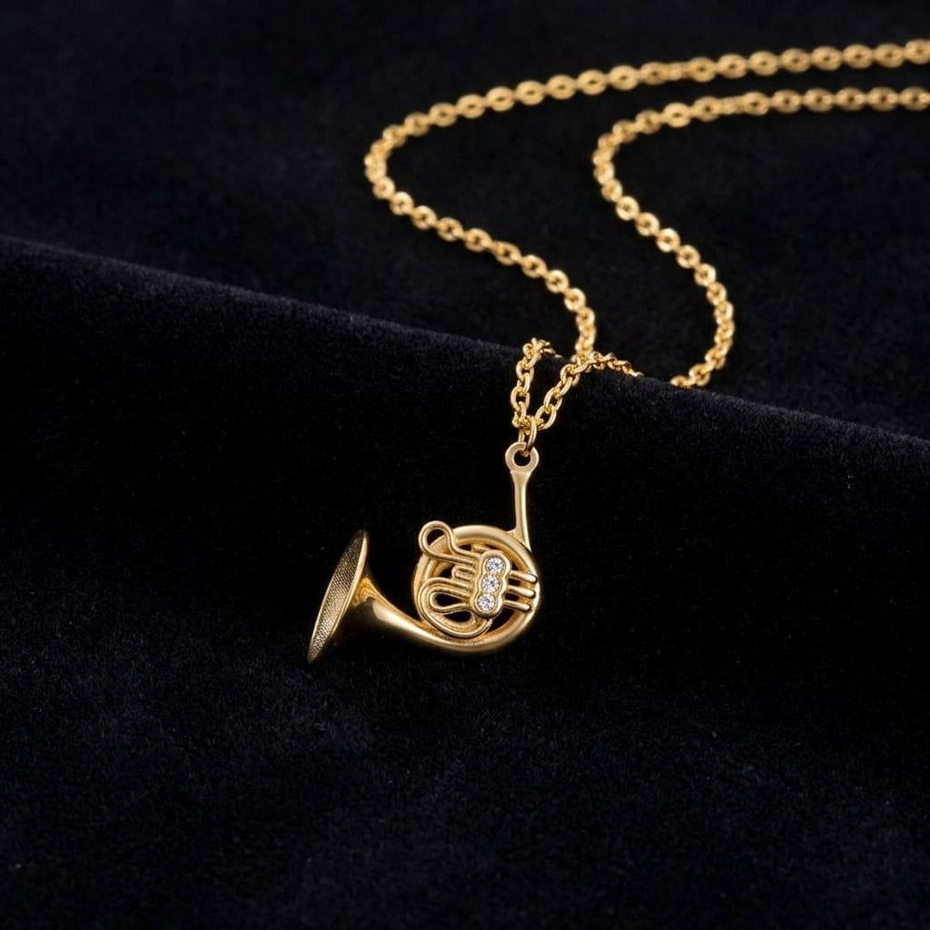 Gold French Horn Necklace, Minimalist Music Pendant, Musician Gift Jewelry, Dainty Instrument Charm for Jazz Lovers Women Men