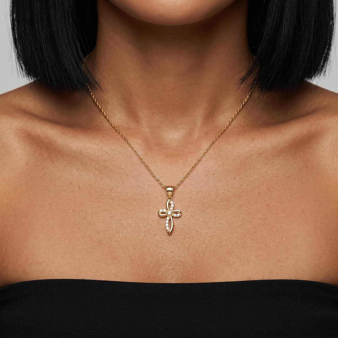 Elegant Gold Cross Pendant Necklace, Crystal Religious Jewelry, Minimalist Christian Faith Gift for Women Men, Catholic Charm Necklace