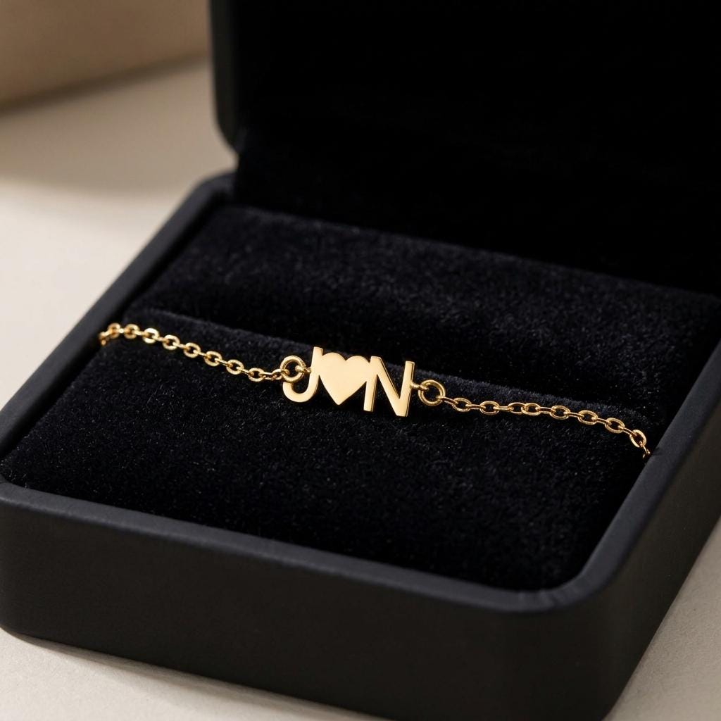 Personalized Couple Initial Bracelet for Women, Custom Heart Letter Bracelet, Dainty Gold Minimalist Jewelry Gift for Girlfriend Wife