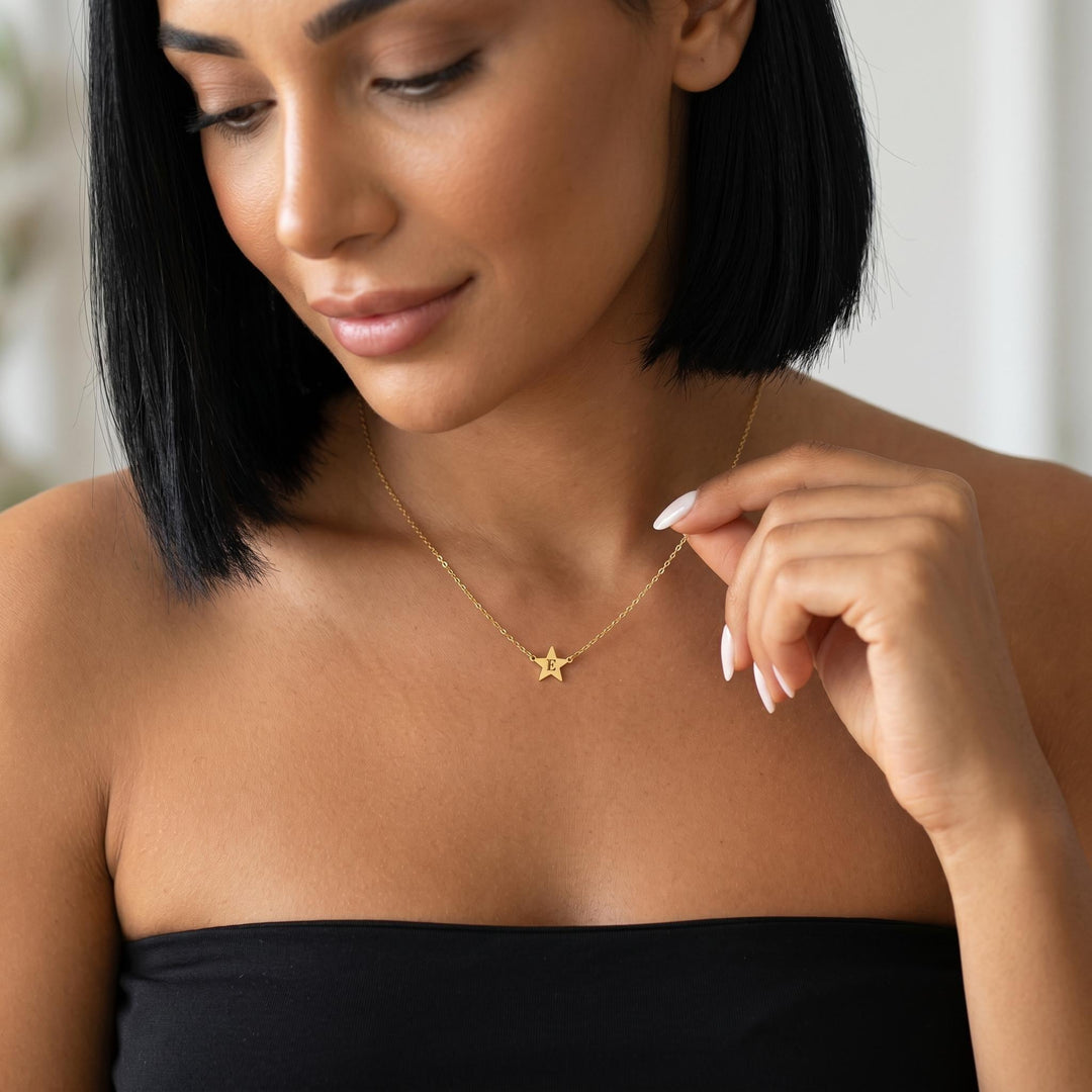 Personalized Star Initial Necklace, Gold Letter Pendant Jewelry, Minimalist Custom Charm Gift for Women Girls, Dainty Monogram Necklace