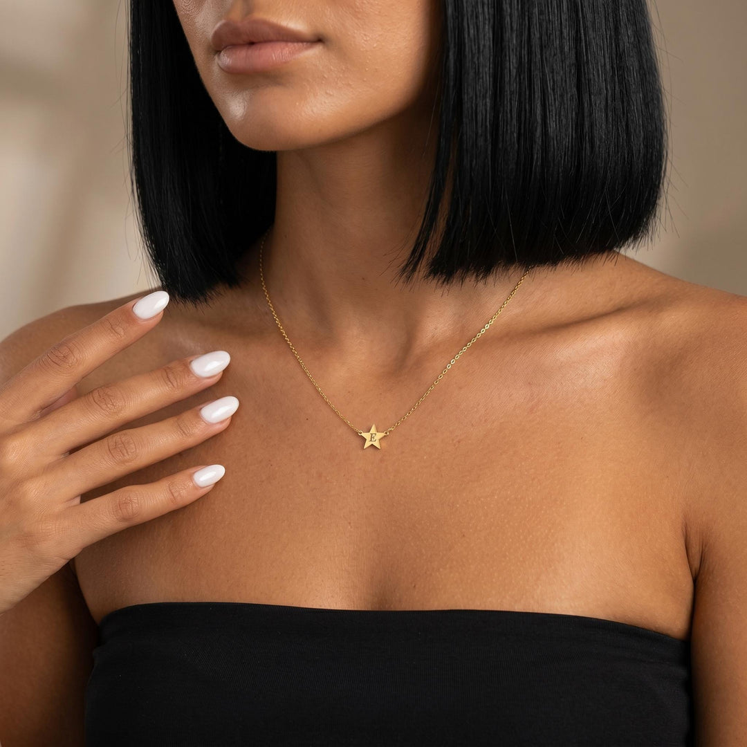 Personalized Star Initial Necklace, Gold Letter Pendant Jewelry, Minimalist Custom Charm Gift for Women Girls, Dainty Monogram Necklace