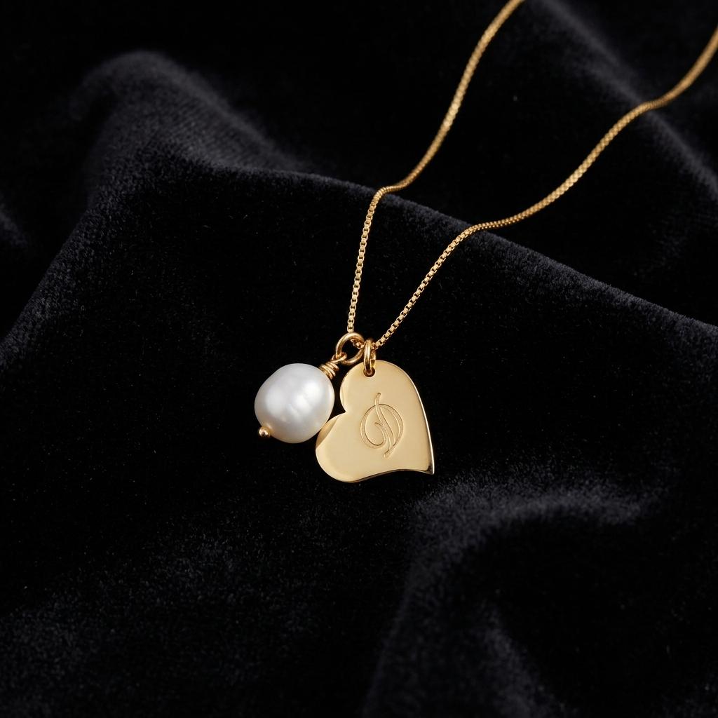 Personalized Pearl Initial Necklace, Gold Heart Charm Jewelry, Custom Letter Pendant Gift for Women Girls, Elegant Minimalist Pearl Necklace