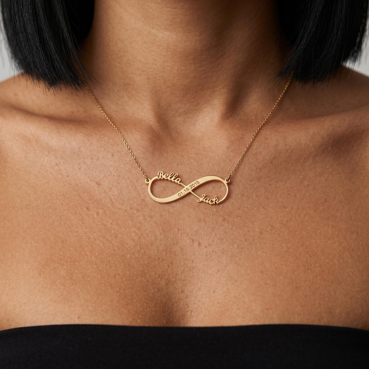 Personalized infinity name necklace, custom couple necklace with date, gold infinity pendant jewelry gift for women men anniversary