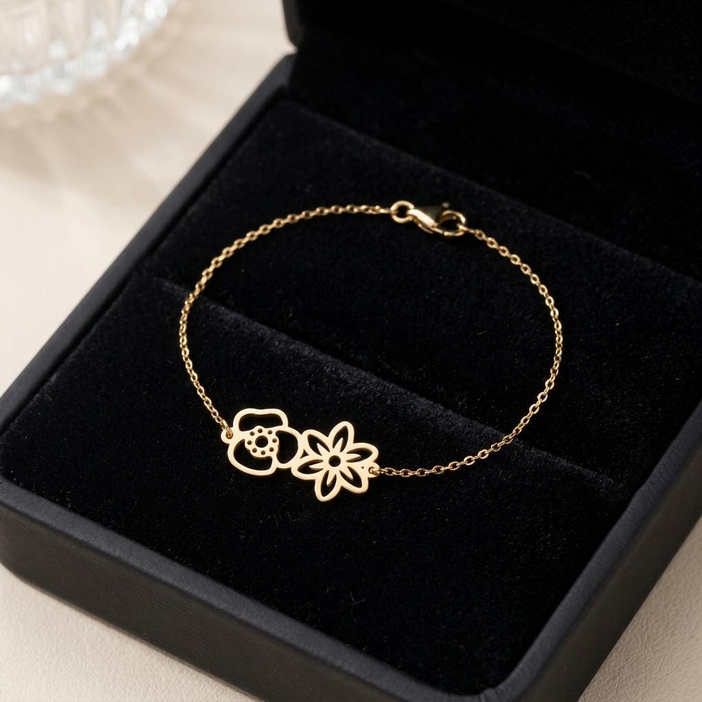 Personalized Birth Flower Bracelet for Women, Custom Gold Floral Bracelet, Dainty Flower Jewelry Gift for Mom Sister Best Friend