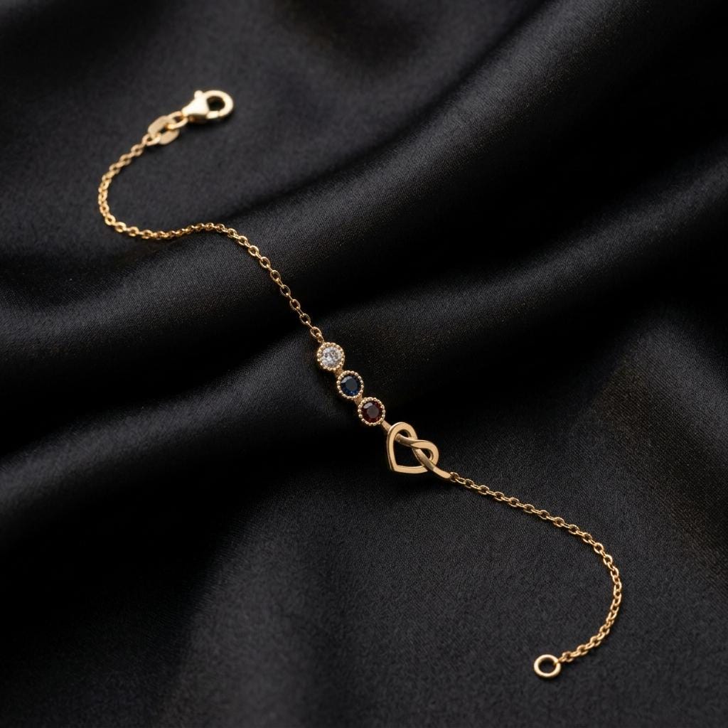 Personalized Birthstone Heart Bracelet for Women, Custom Gold Crystal Bracelet, Dainty Family Jewelry Gift for Mom Wife Sister Best Friend