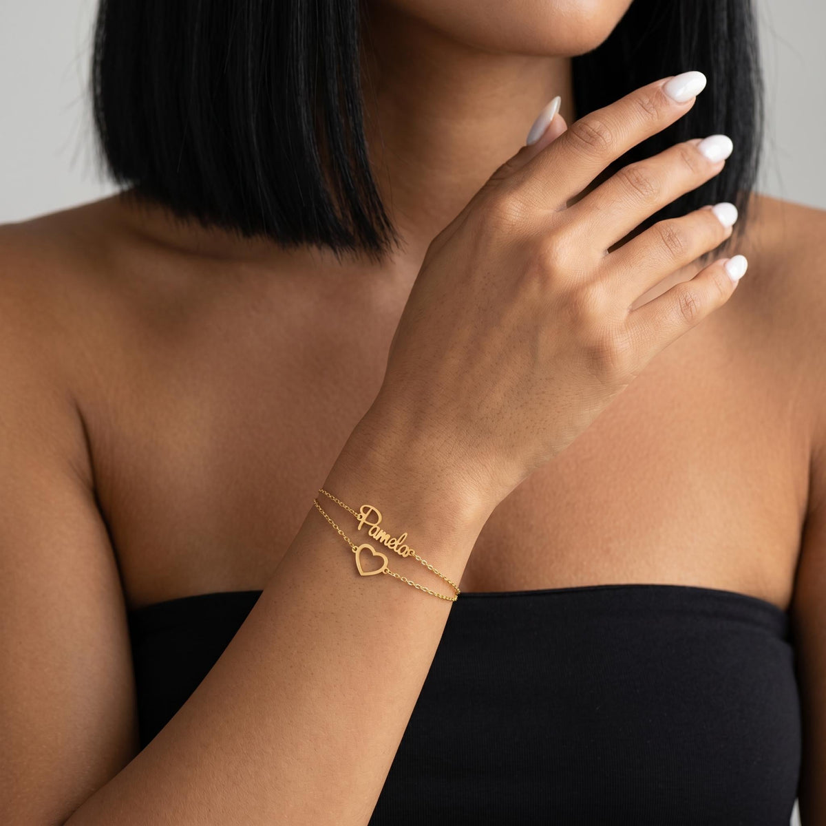 Personalized name heart bracelet for women, custom double layer gold bracelet, dainty minimalist jewelry gift for her best friend