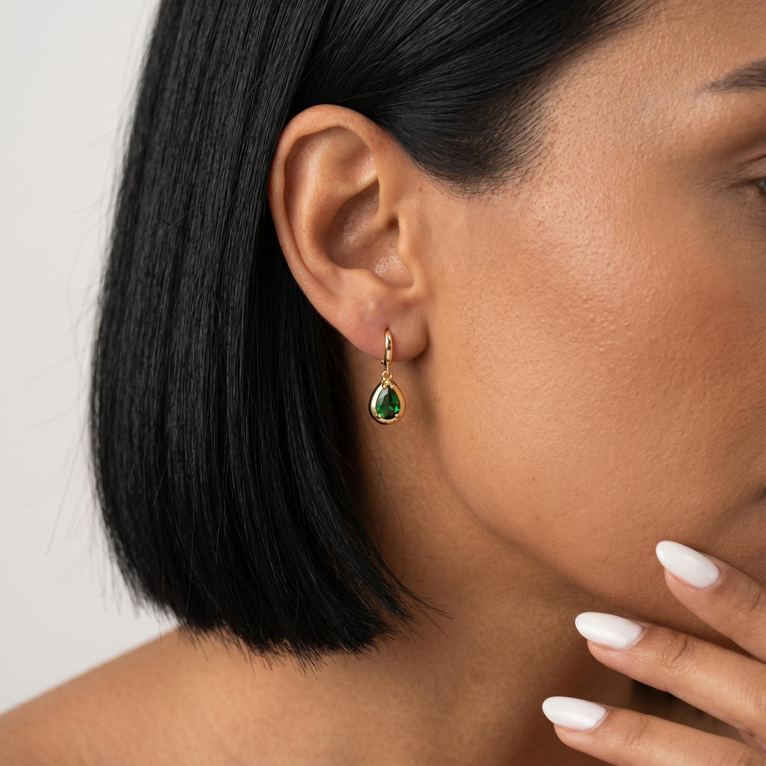 Birthstone Teardrop Earrings, Gold Gemstone Drop Earrings, Personalized Birthstone Jewelry, Minimalist Dangle Earrings, Tiny Hoop Earrings