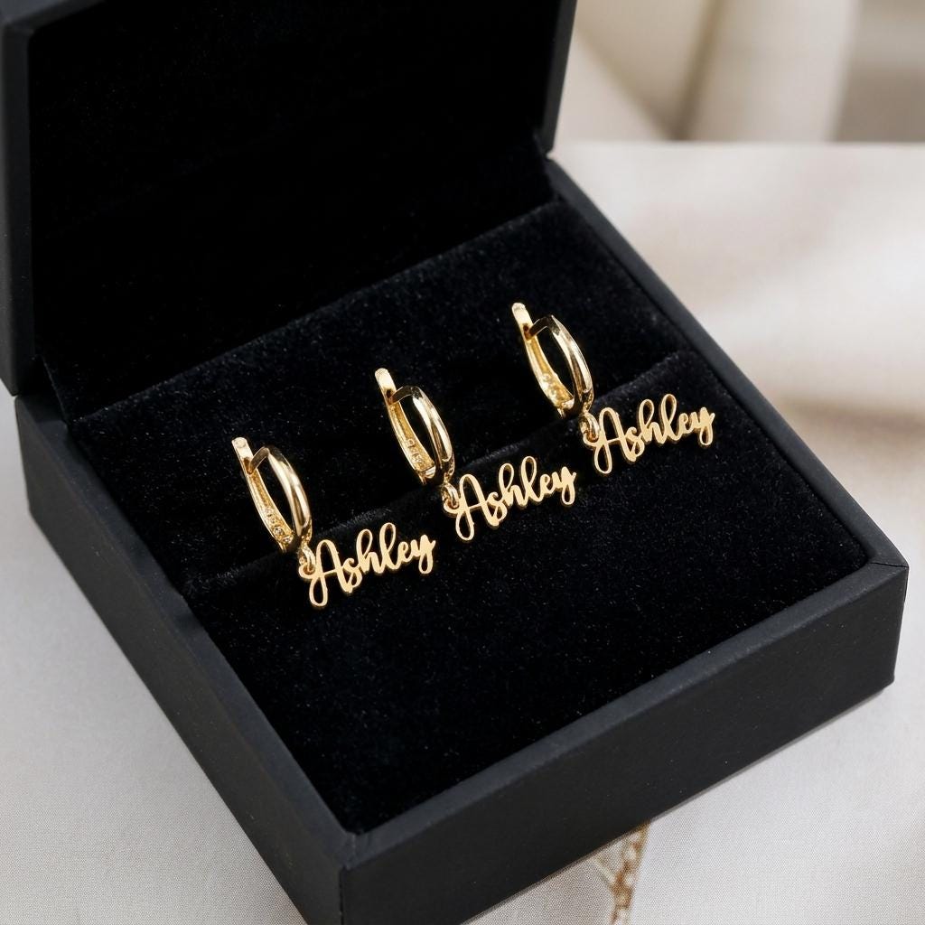 Personalized Name Hoop Earrings, Custom Gold Name Earrings, Minimalist Script Drop Earrings, Dainty Hoop Jewelry, Custom Gift For Women