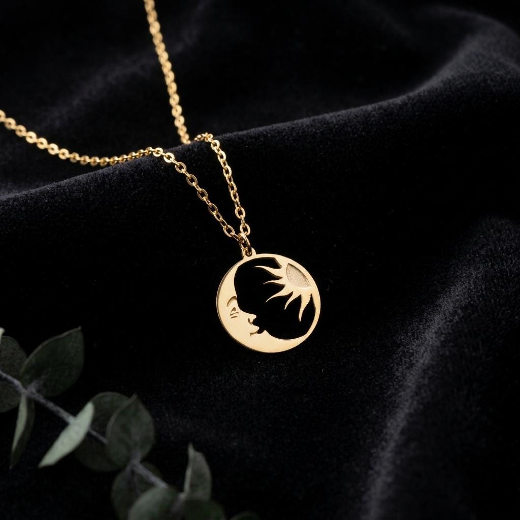 Celestial Sun and Moon Necklace for Women, Gold Cosmic Pendant Necklace, Minimalist Moon Jewelry, Dainty Astrology Gift for Her