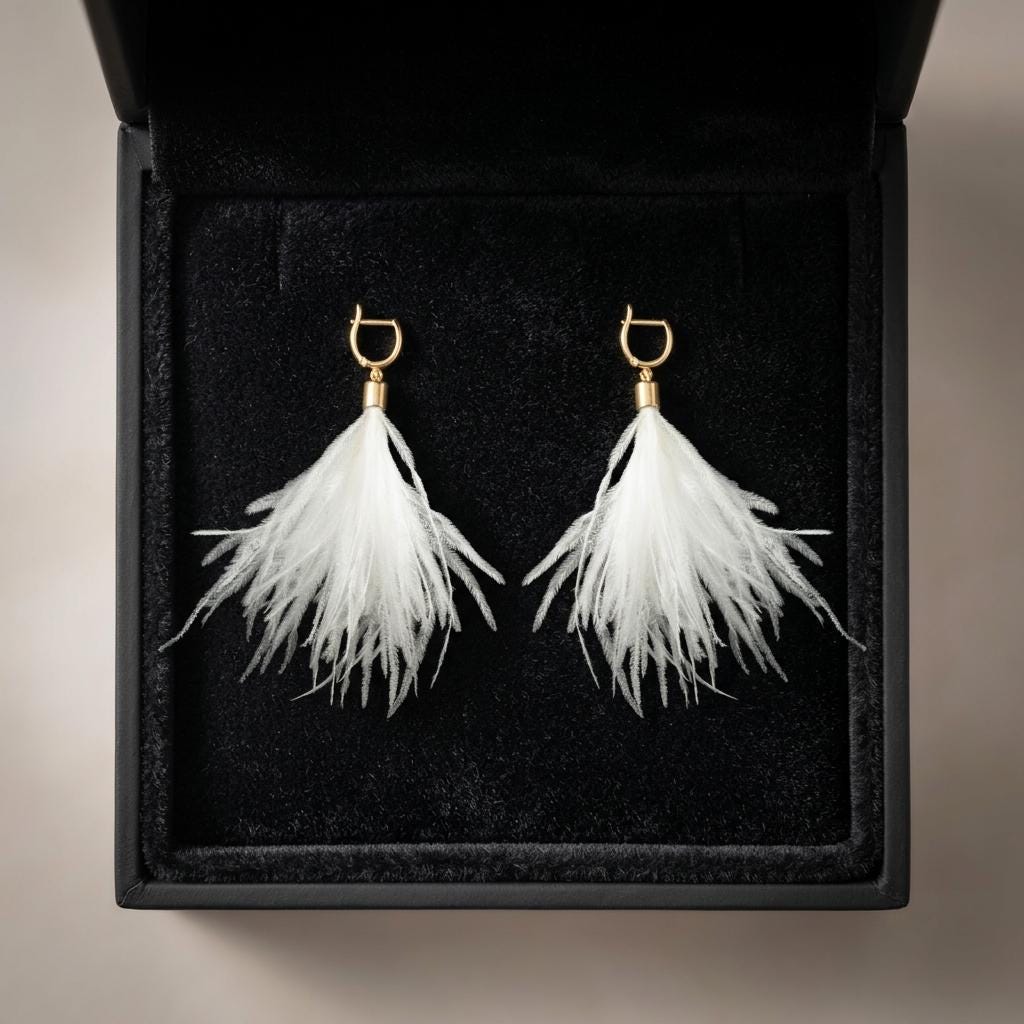 White Feather Drop Earrings, Boho Feather Hoop Earrings, Statement Festival Jewelry, Lightweight Gold Huggie Bridal Earrings Gift For Her