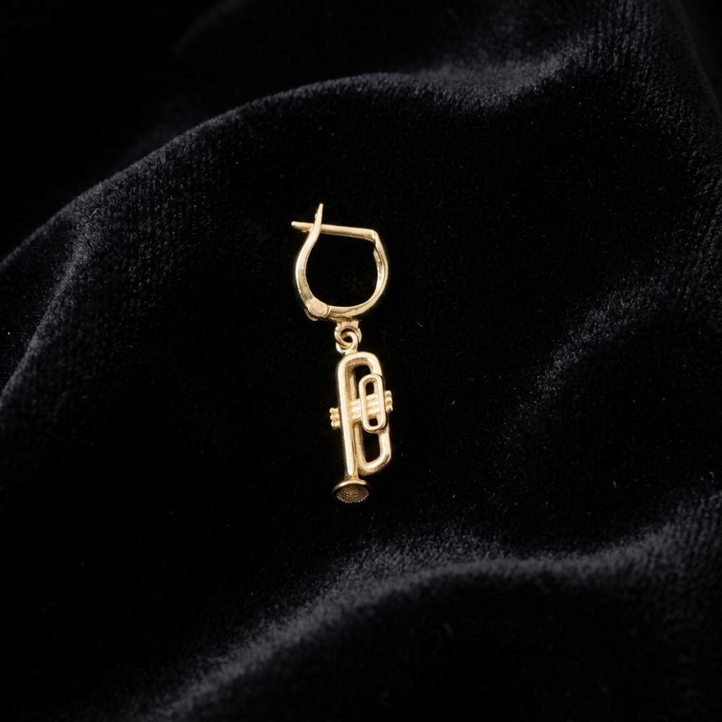 Gold Trumpet Charm Hoop Earrings, Music Lover Jewelry, Dainty Instrument Huggie Earrings, Minimalist Musician Gift For Women