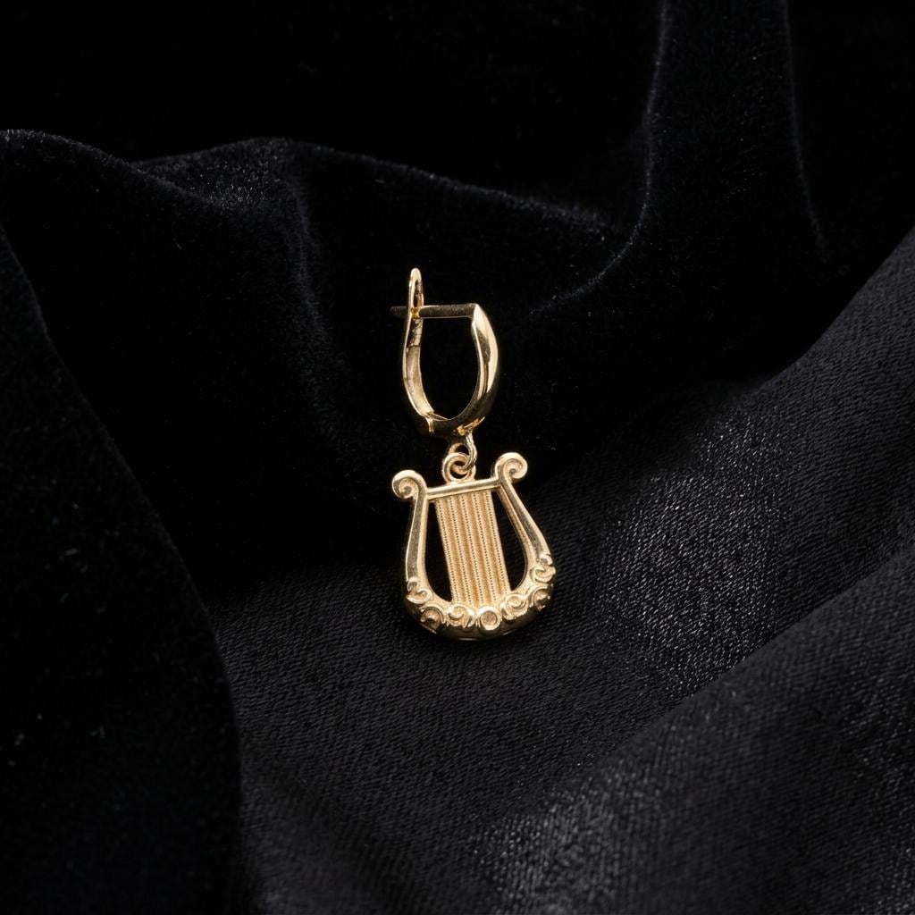 Gold lyre charm hoop earring, music inspired jewelry, dainty harp huggie earring, minimalist musician gift, greek mythology jewelry