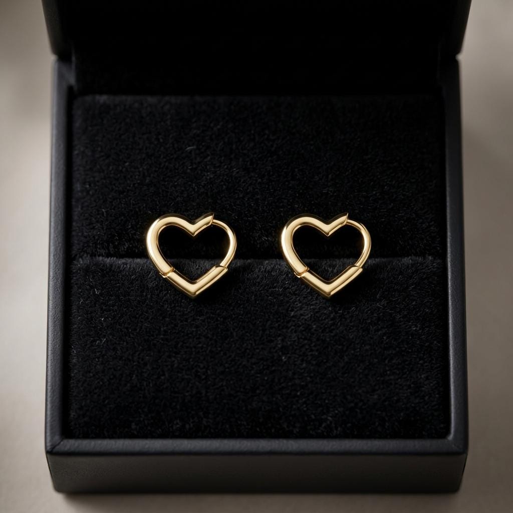 Gold Heart Hoop Earrings, Minimalist Heart Huggie Earrings, Dainty Romantic Jewelry, Cute Everyday Gold Hoops, Modern Gift For Her Jewelry