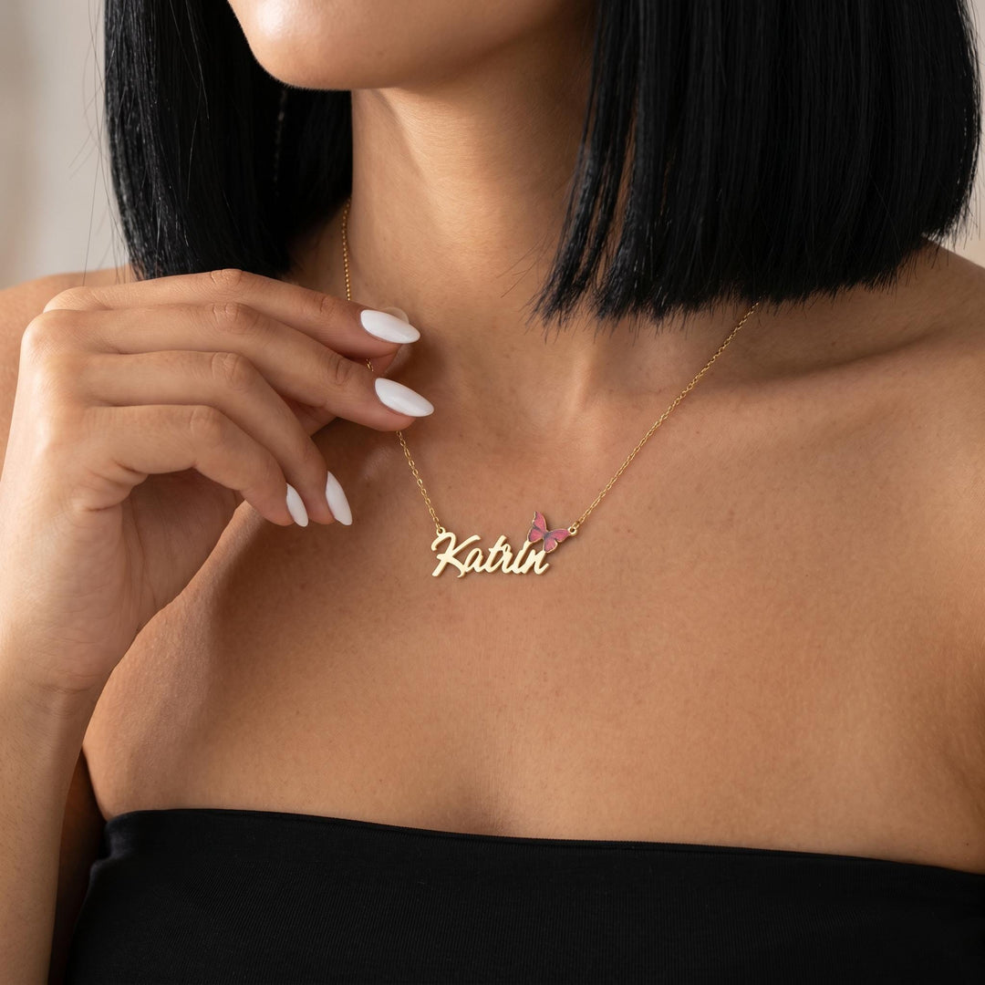 Personalized Butterfly Name Necklace, Custom Name Necklace for Women, Gold Butterfly Jewelry, Cute Gift for Her, Dainty Necklace