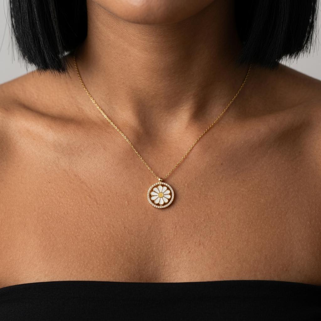 Gold daisy flower necklace, floral pendant necklace, minimalist dainty jewelry gift for women, cute summer necklace, layered style