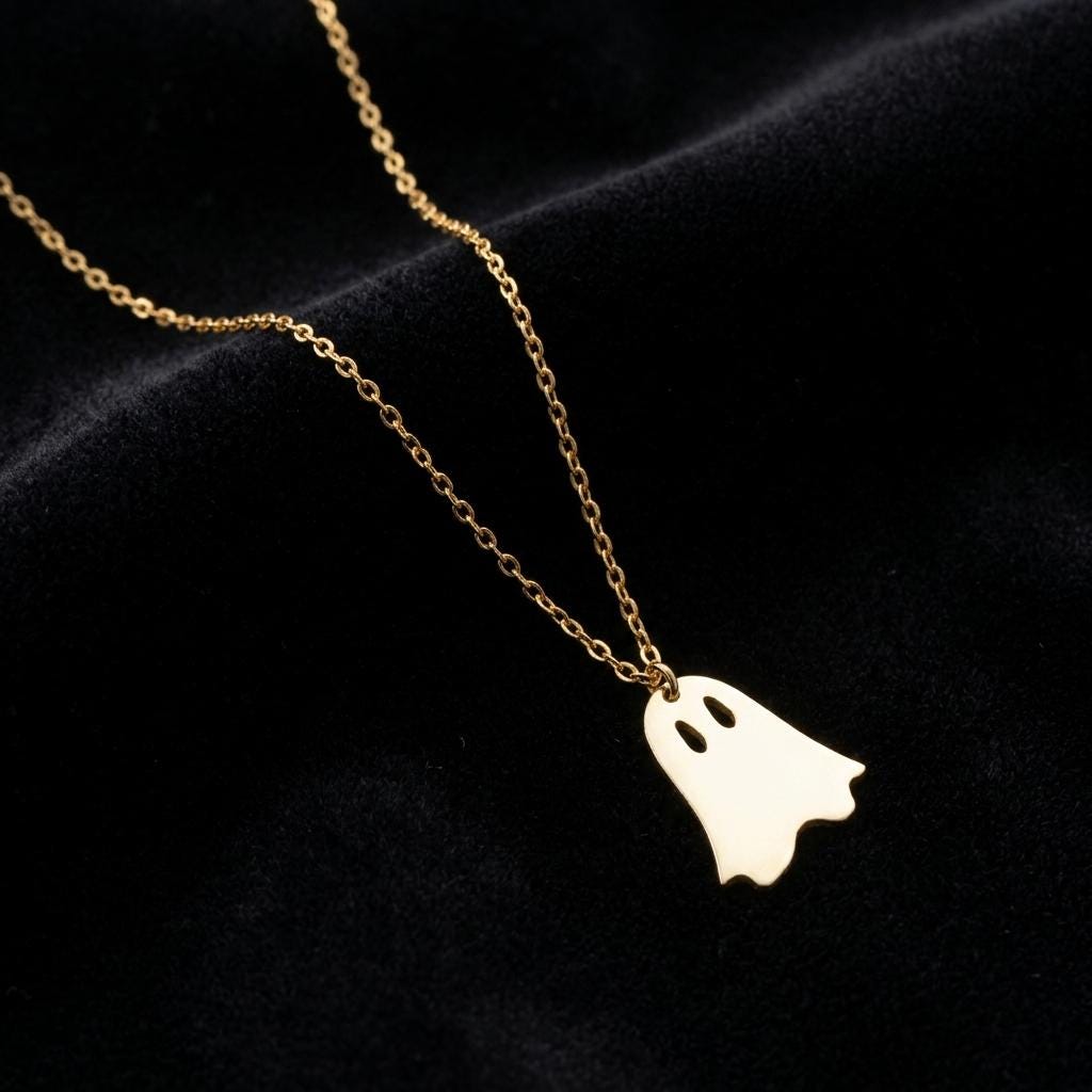 Cute Ghost Necklace, Minimalist Gold Ghost Pendant Necklace for Women, Halloween Jewelry Gift, Dainty Spooky Goth Jewelry Necklace