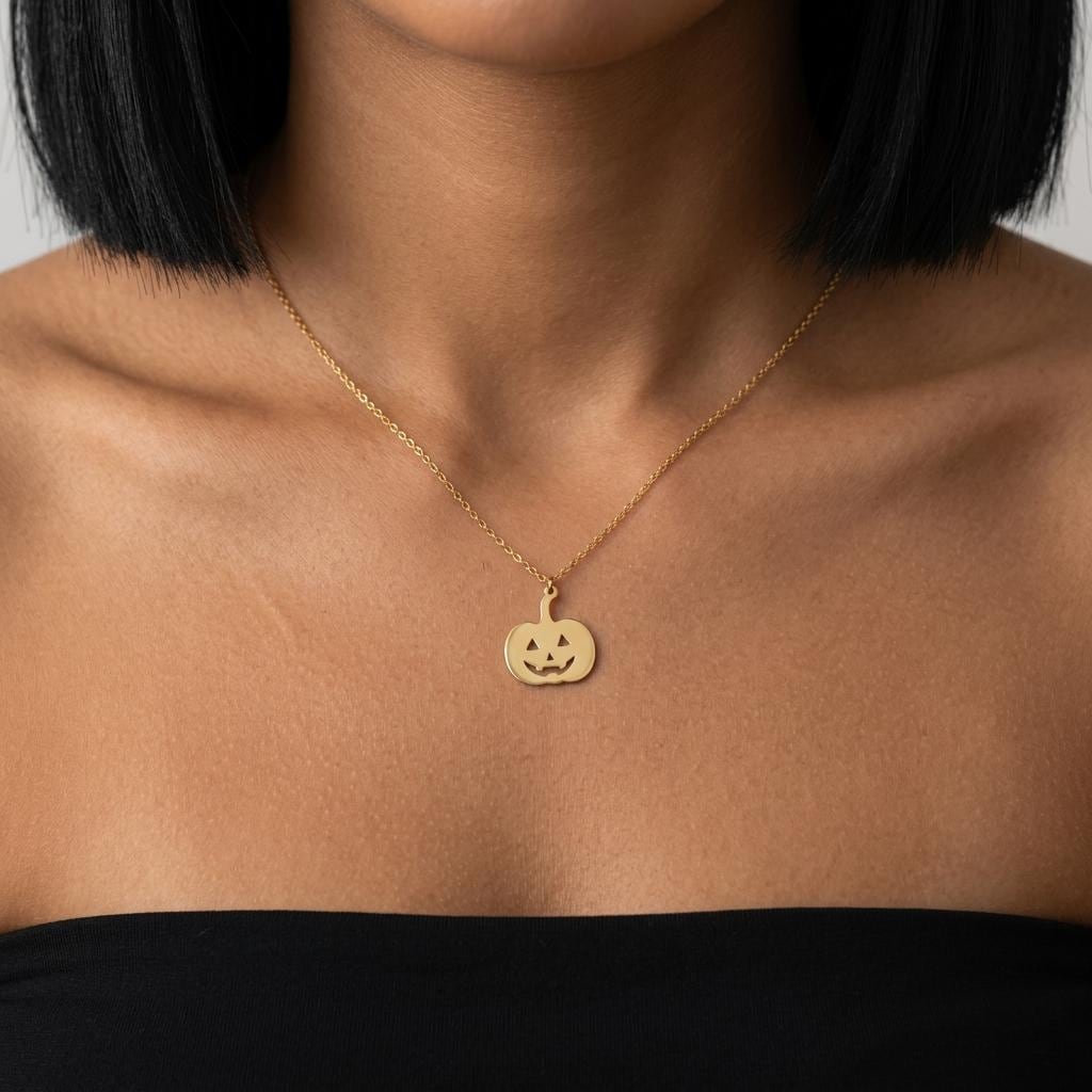 Pumpkin Necklace, Minimalist Gold Pumpkin Pendant Necklace for Women, Halloween Jewelry Gift, Cute Spooky Goth Jewelry Necklace