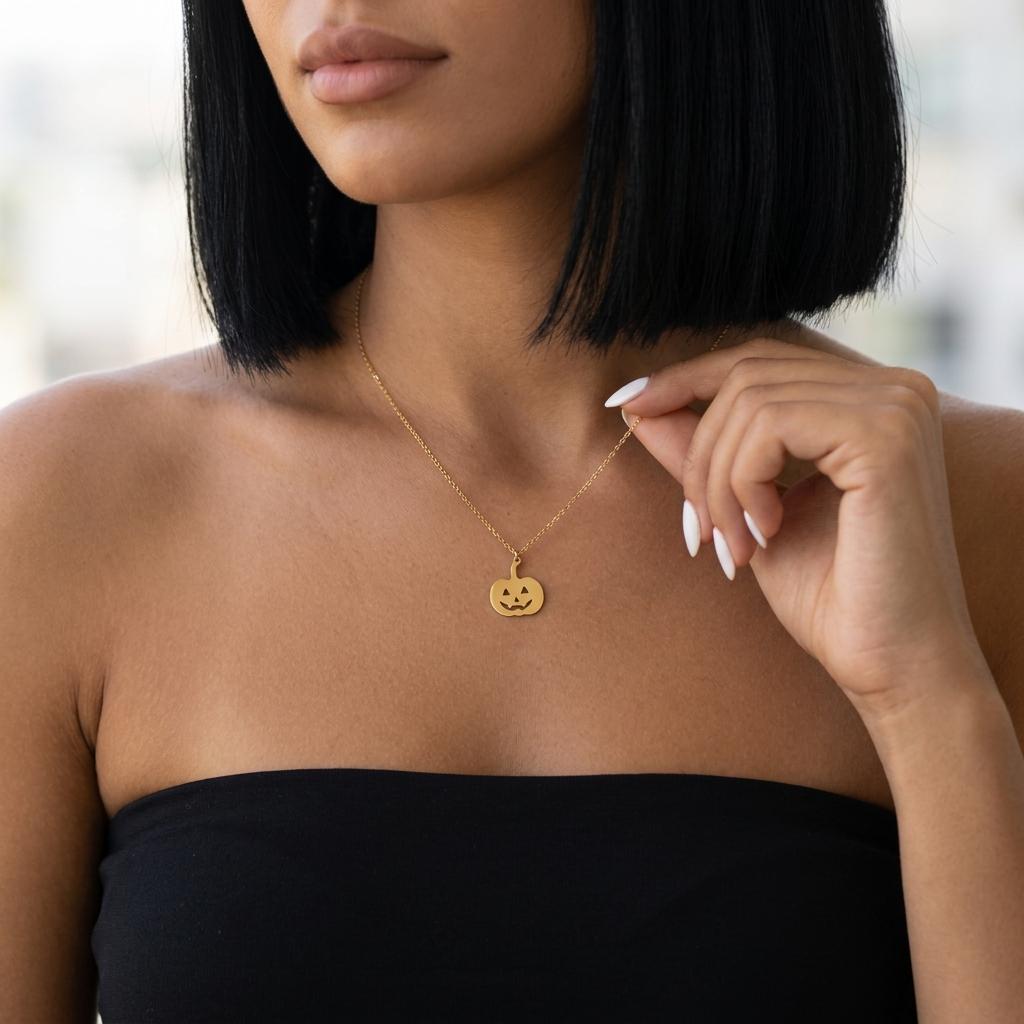 Pumpkin Necklace, Minimalist Gold Pumpkin Pendant Necklace for Women, Halloween Jewelry Gift, Cute Spooky Goth Jewelry Necklace