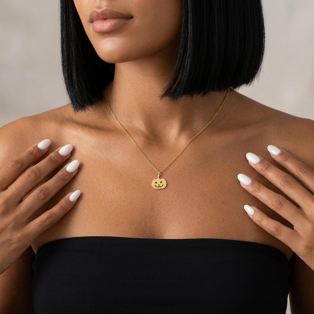 Pumpkin Necklace, Minimalist Gold Pumpkin Pendant Necklace for Women, Halloween Jewelry Gift, Cute Spooky Goth Jewelry Necklace