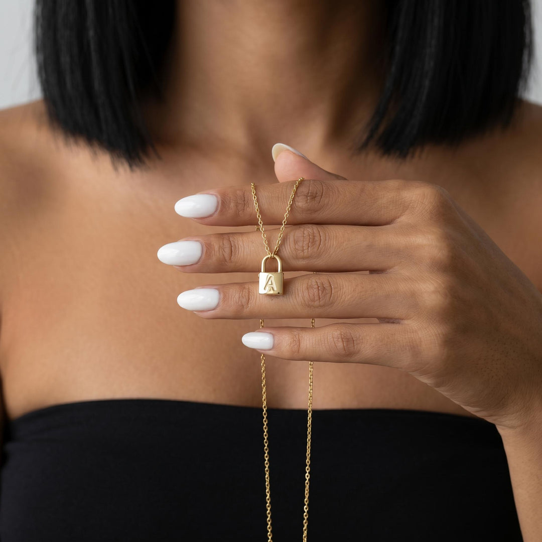 Personalized Lock Necklace, Custom Initial Padlock Necklace for Women, Minimal Gold Letter Charm Jewelry Gift for Her, Dainty Daily Necklace
