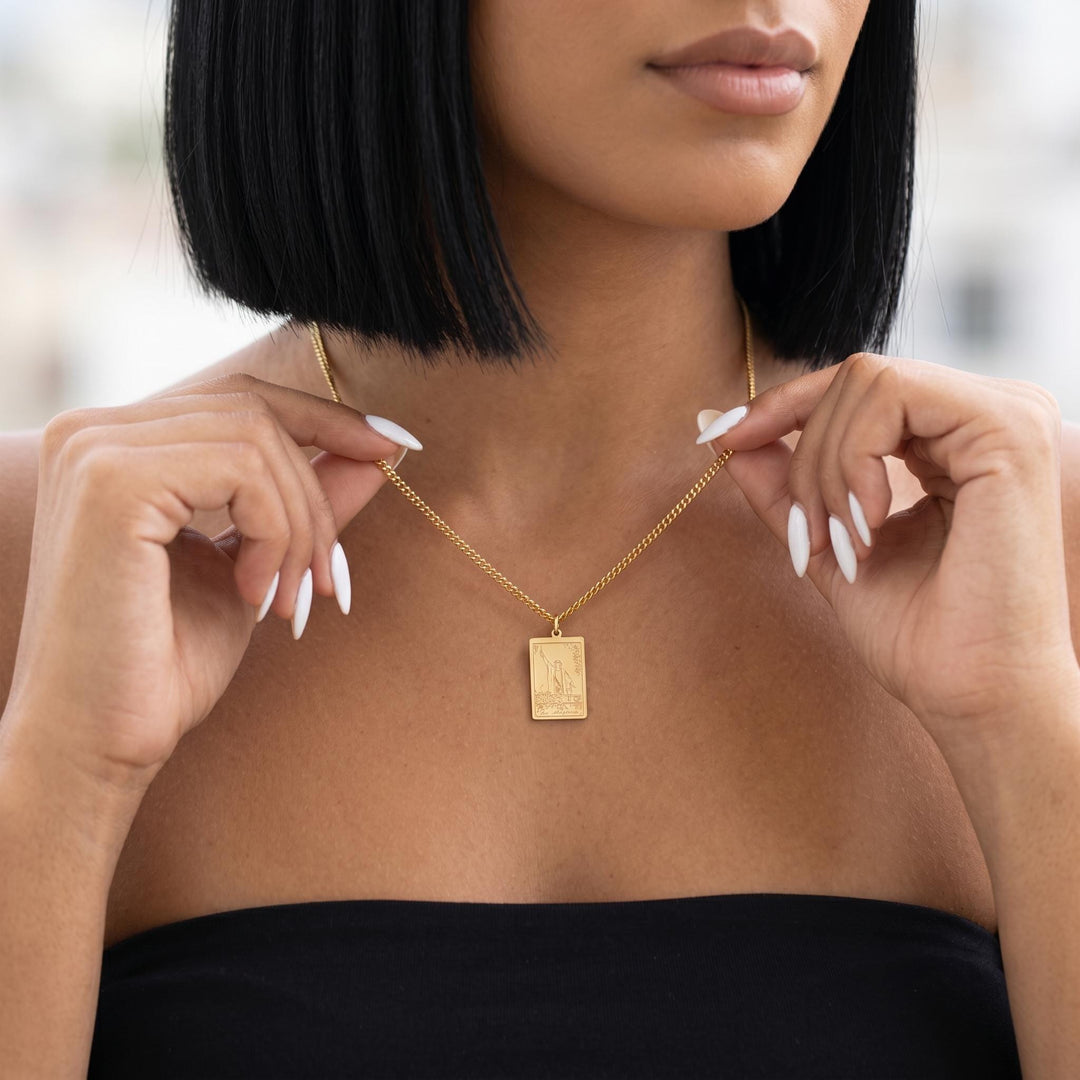 Personalized Tarot Card Necklace, Custom Tarot Pendant Necklace for Women, Spiritual Gold Tarot Jewelry Gift, Mystic Card Charm Necklace