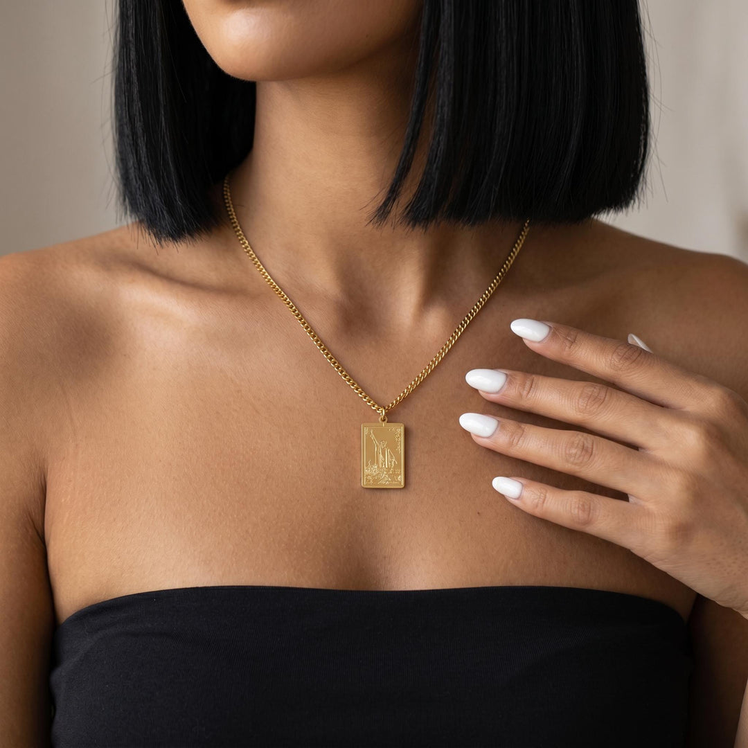 Personalized Tarot Card Necklace, Custom Tarot Pendant Necklace for Women, Spiritual Gold Tarot Jewelry Gift, Mystic Card Charm Necklace