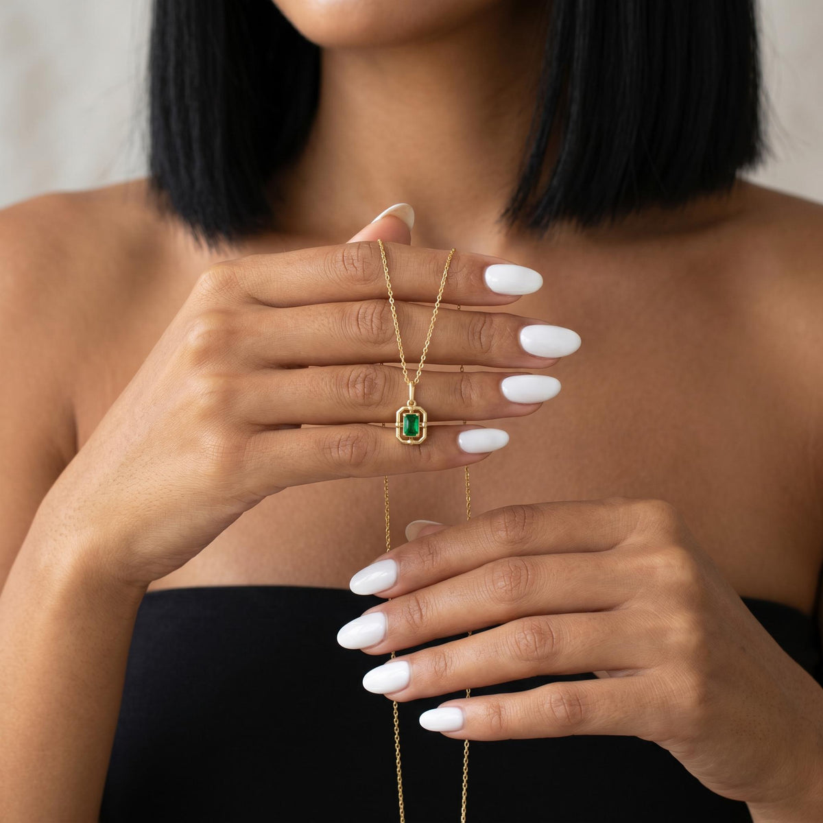 Emerald cut birthstone necklace, gold minimalist gemstone pendant necklace, dainty birthstone jewelry, elegant gift for her birthday