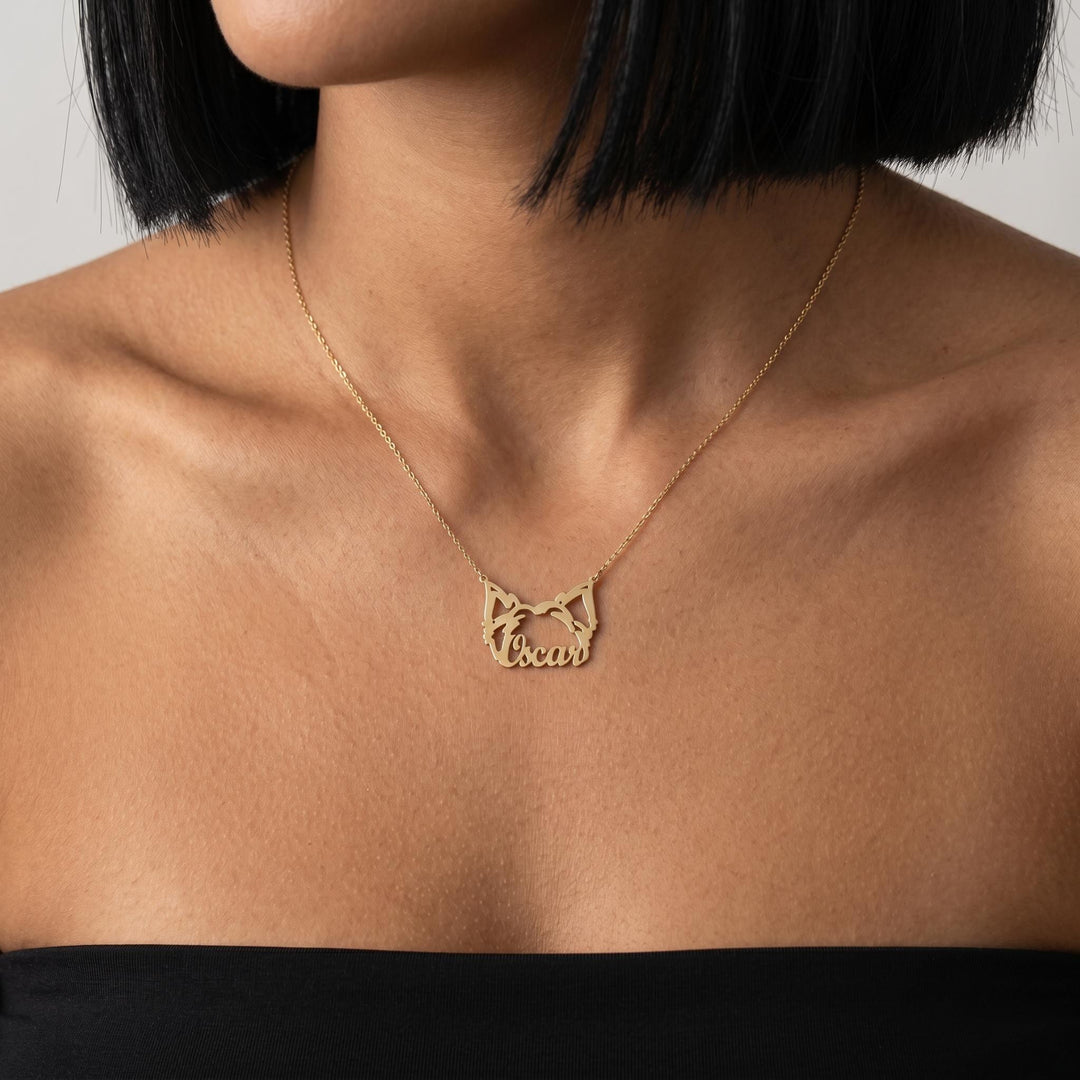 Personalized Cat Name Necklace, Custom Pet Name Pendant Necklace, Minimalist Cat Lover Jewelry, Gold Cat Mom Gift Necklace for Her
