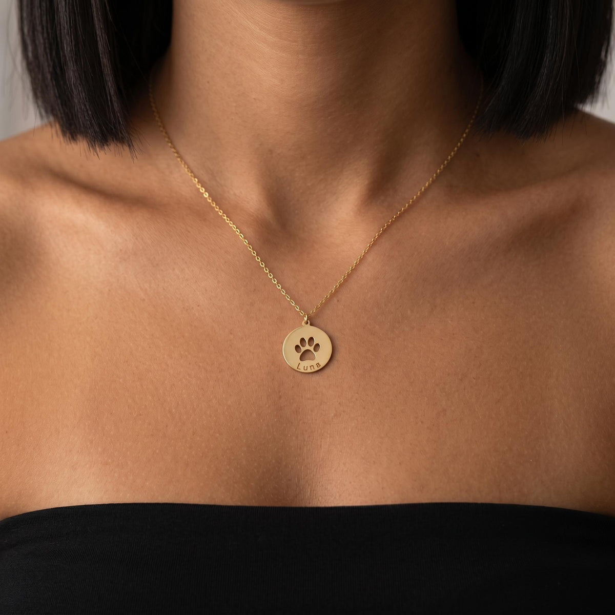 Personalized paw print necklace, custom pet name pendant necklace, gold paw jewelry, dog mom cat lover memorial necklace gift for her
