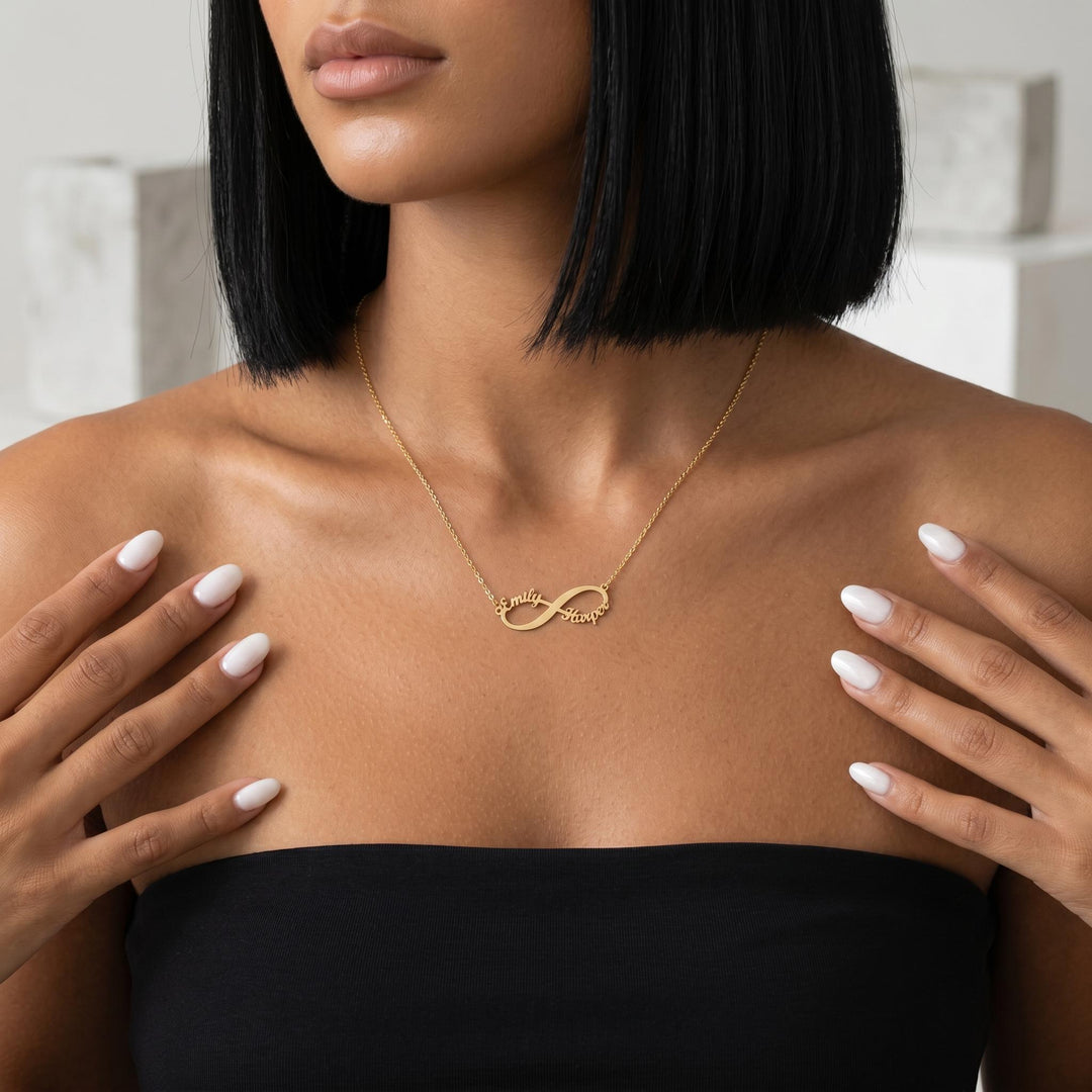 Personalized Infinity Name Necklace, Custom Couple Name Necklace, Gold Infinity Pendant Jewelry, Romantic Gift for Her Everyday Wear
