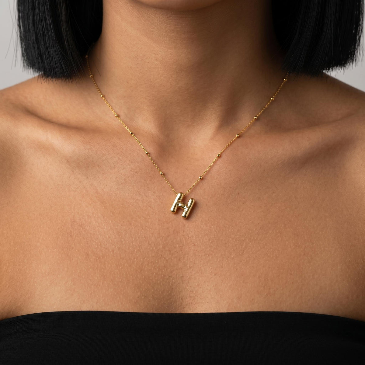 Personalized bubble initial necklace, gold letter pendant necklace, minimalist alphabet jewelry, dainty initial charm gift for her