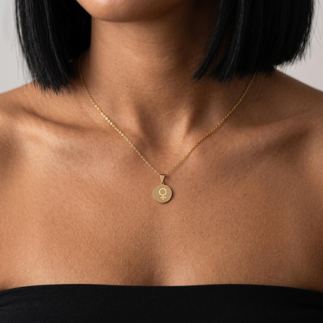 Feminist Symbol Necklace, Venus Pendant Necklace, Minimalist Feminine Jewelry, Gold Empowerment Necklace Gift for Women Everyday Wear
