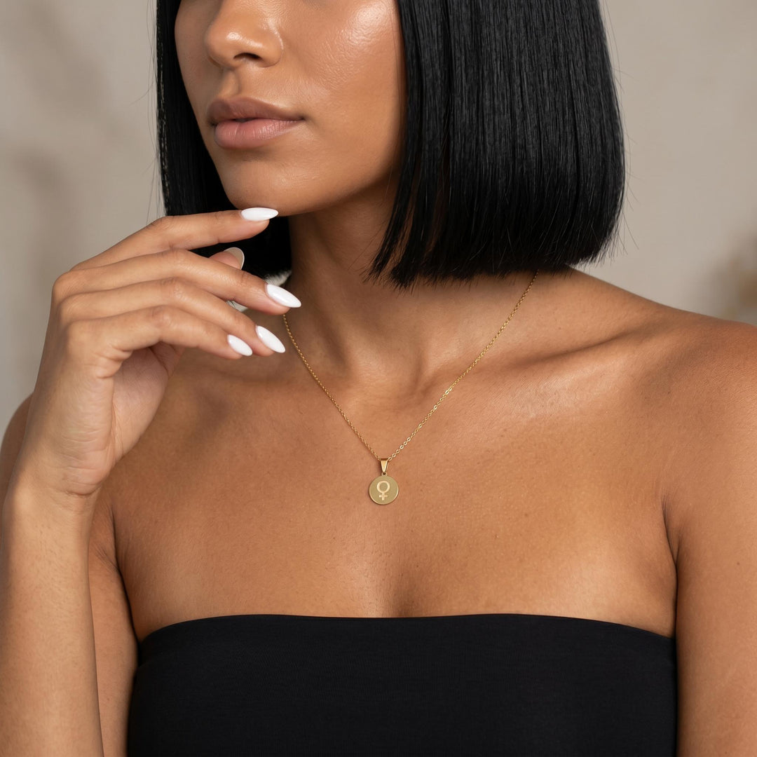 Feminist Symbol Necklace, Venus Pendant Necklace, Minimalist Feminine Jewelry, Gold Empowerment Necklace Gift for Women Everyday Wear
