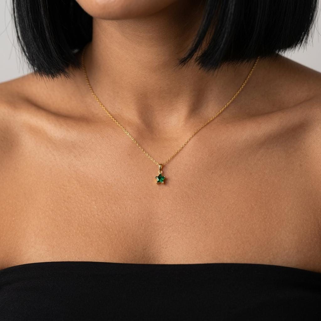 Personalized birthstone star necklace, tiny crystal star pendant, dainty gold celestial necklace, minimalist jewelry gift for her