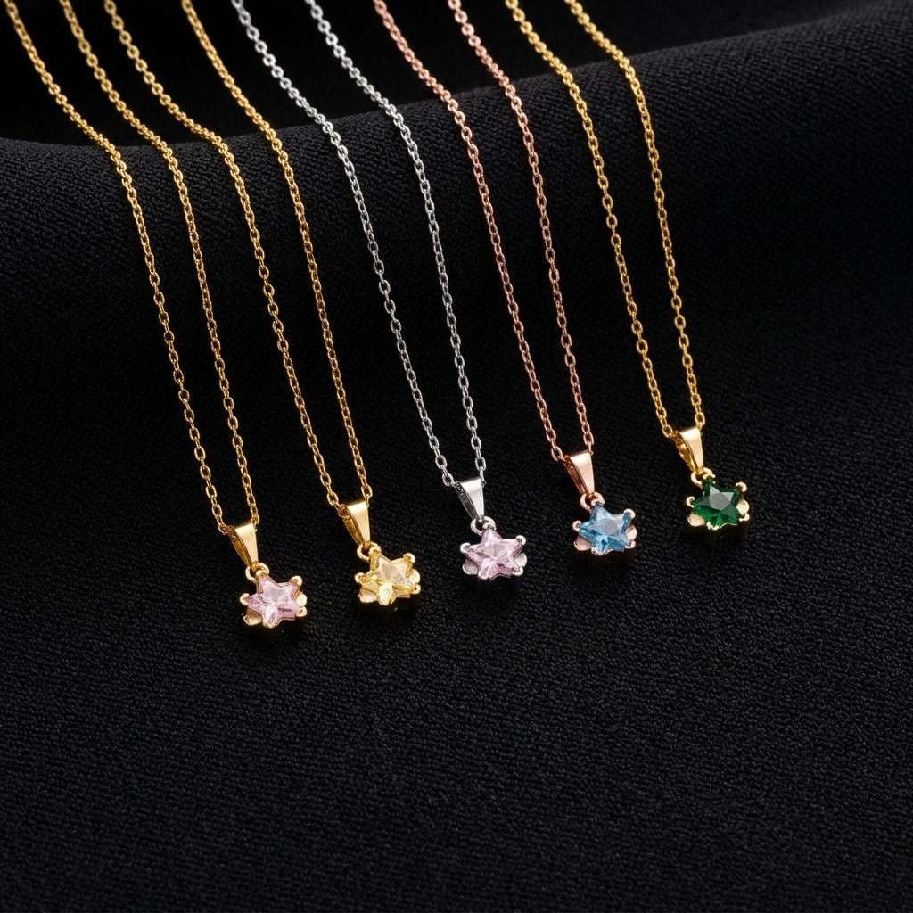 Personalized Birthstone Star Necklace, Tiny Crystal Star Pendant, Dainty Gold Celestial Necklace, Minimalist Jewelry Gift for Her
