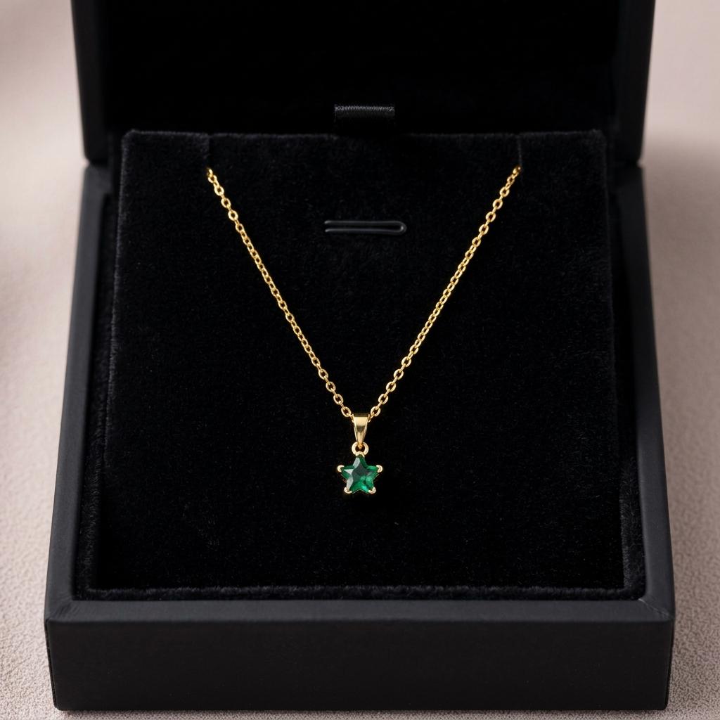 Personalized Birthstone Star Necklace, Tiny Crystal Star Pendant, Dainty Gold Celestial Necklace, Minimalist Jewelry Gift for Her