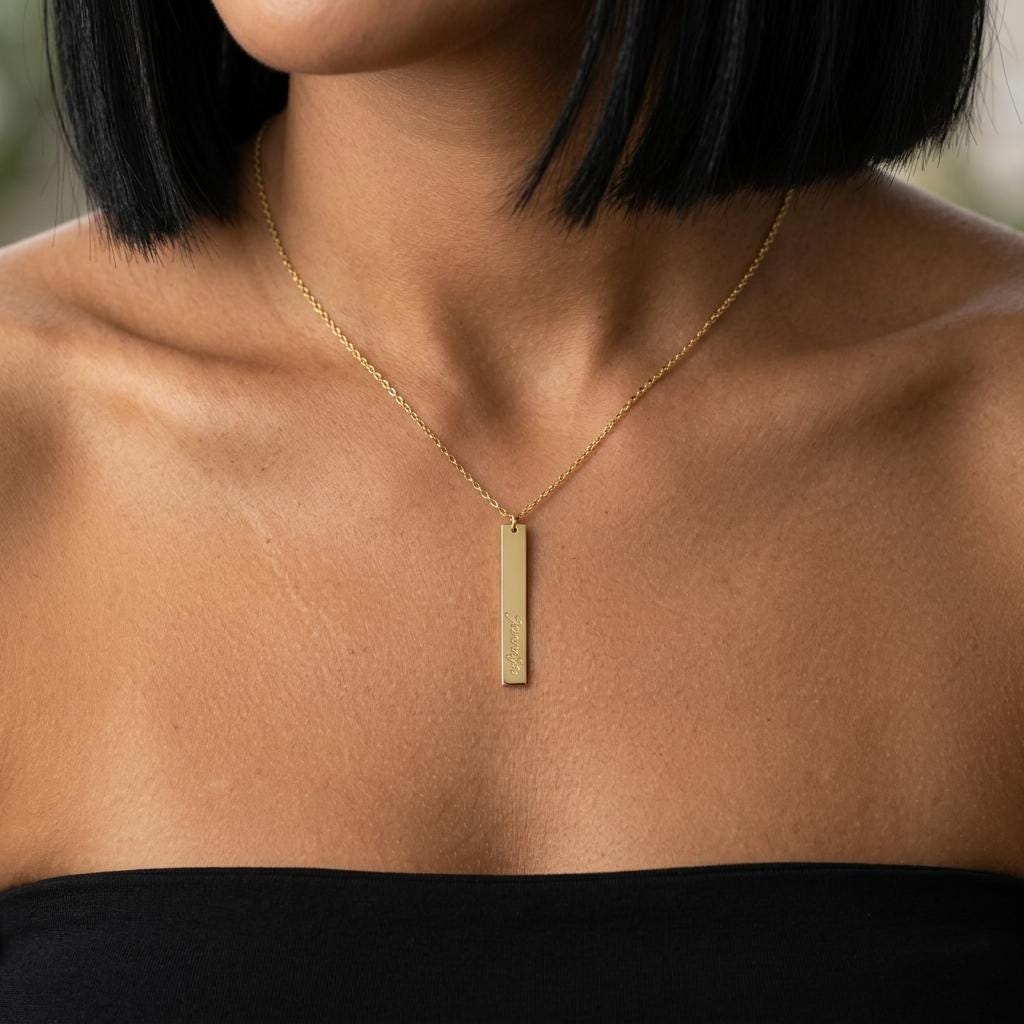 Personalized Gold Bar Necklace, Engraved Name Pendant, Custom Minimalist Jewelry, Dainty Everyday Necklace, Gift For Mom Or Her